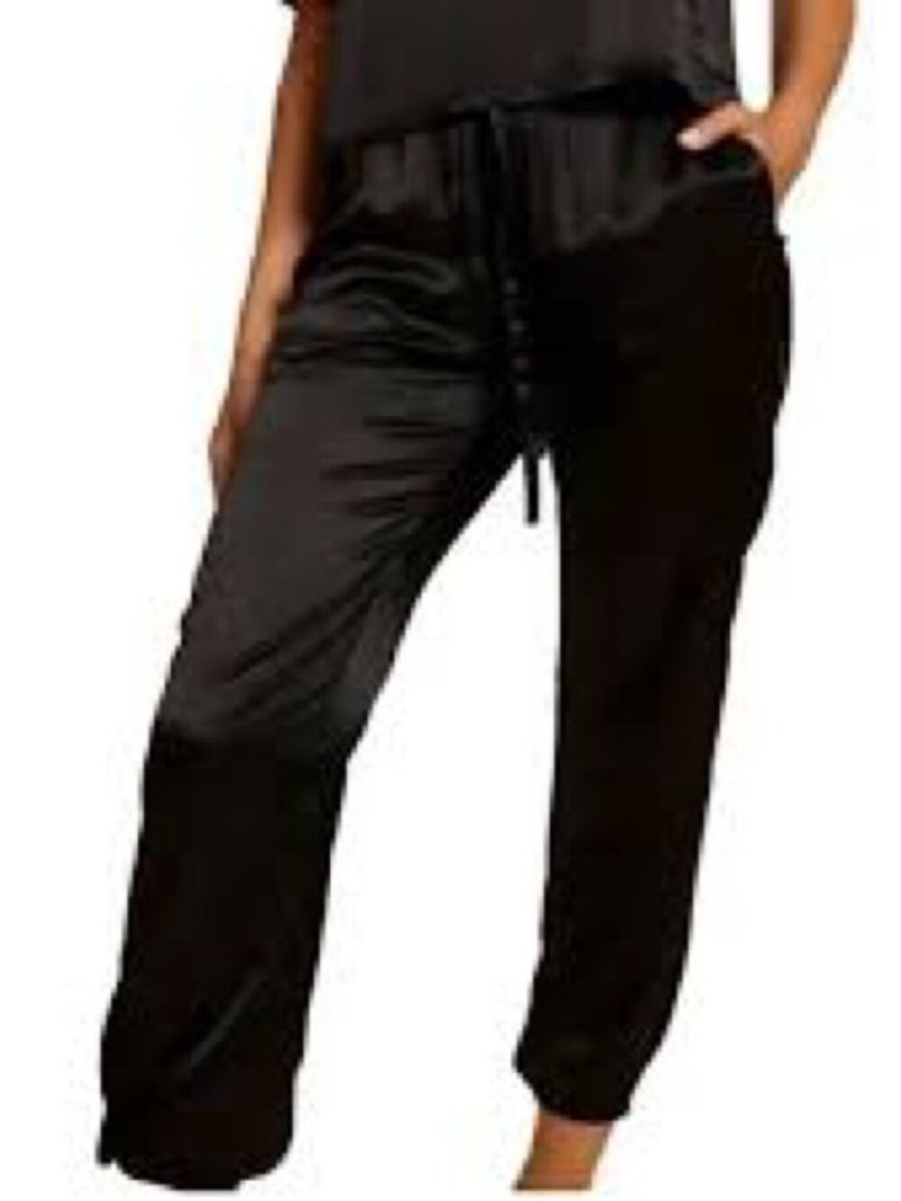 NATION LTD Del Rey Satin Jogger Pants Black Size Medium Luxe Casual Chic